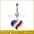 Surgical Steel Enamel Heart - shaped American Flag pattern Navel Belly Ring